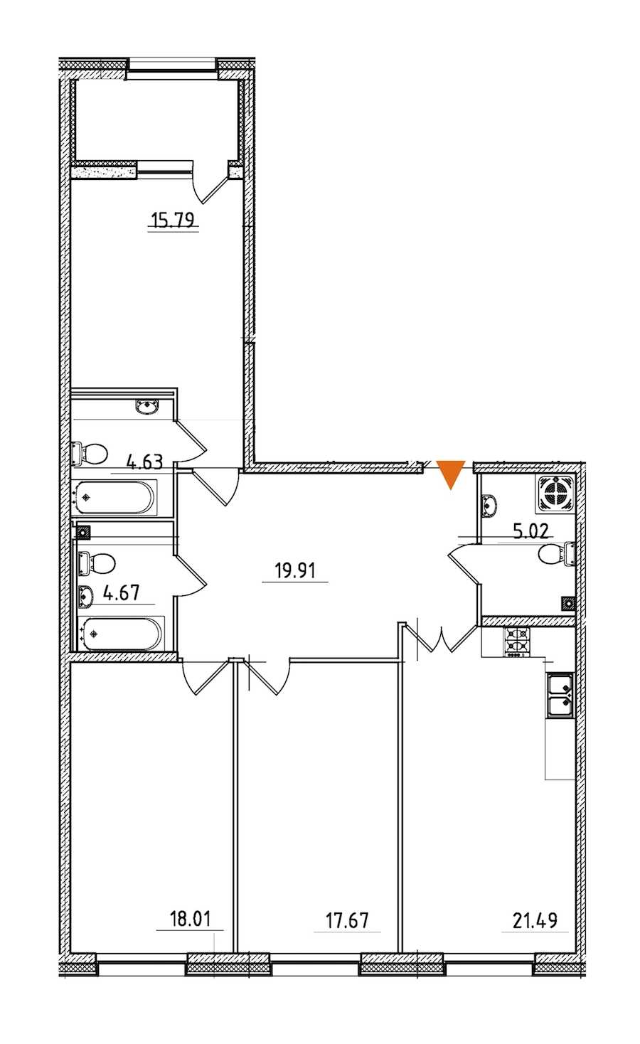 Трехкомнатная квартира в : площадь 109.72 м2 , этаж: 2 – купить в Санкт-Петербурге